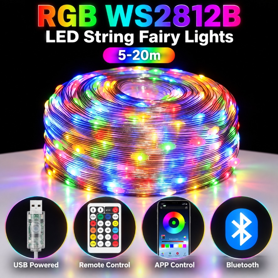 Ws2812B - 5-20m WS2812B RGB LED-lichtsnoer met Bluetooth-app