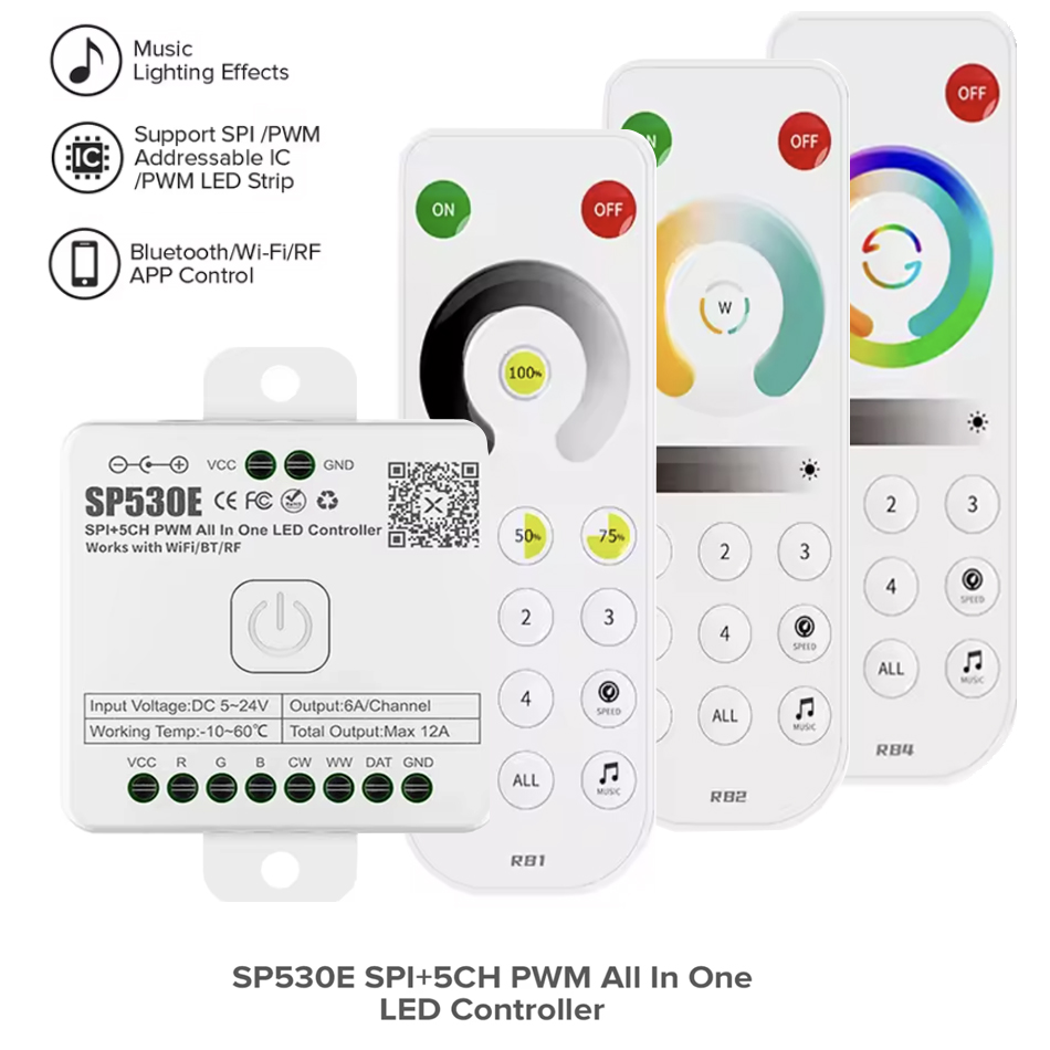 Ws2812B Strip 5V - SP530E All-in-One LED-controller 5CH PWM SPI